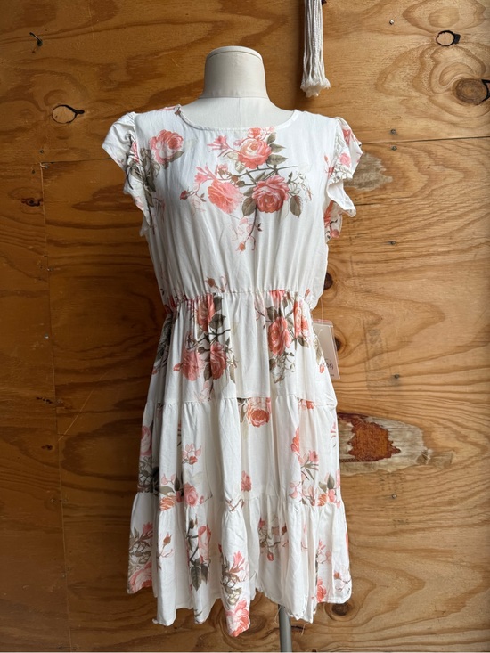205 Collins Dresses & Skirts - Floral White Mini Dress with Pink Rose Print